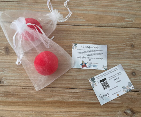 Pack Narices de payaso de gomaespuma (color rojo) con tarjeta genérica de Fundación Espadafor